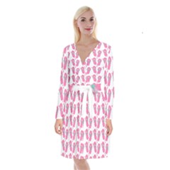 Flip Flops Flower Star Sakura Pink Long Sleeve Velvet Front Wrap Dress by Mariart