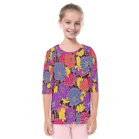 Colorful Floral Pattern Background Kids  Quarter Sleeve Raglan Tee by Nexatart