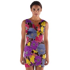 Colorful Floral Pattern Background Wrap Front Bodycon Dress by Nexatart