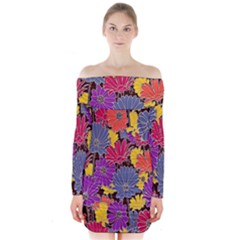 Colorful Floral Pattern Background Long Sleeve Off Shoulder Dress by Nexatart