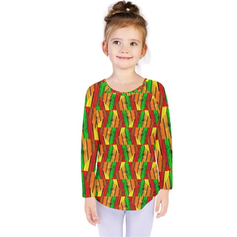 Colorful Wooden Background Pattern Kids  Long Sleeve Tee by Nexatart