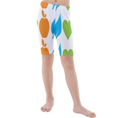 Fruit Apple Orange Green Blue Kids  Mid Length Swim Shorts by Mariart