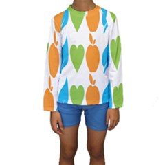 Fruit Apple Orange Green Blue Kids  Long Sleeve Swimwear by Mariart