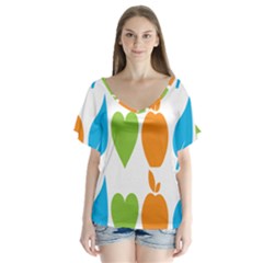 Fruit Apple Orange Green Blue Flutter Sleeve Top by Mariart