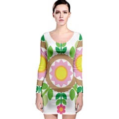 Flower Floral Sunflower Sakura Star Leaf Long Sleeve Bodycon Dress by Mariart