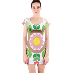 Flower Floral Sunflower Sakura Star Leaf Short Sleeve Bodycon Dress by Mariart