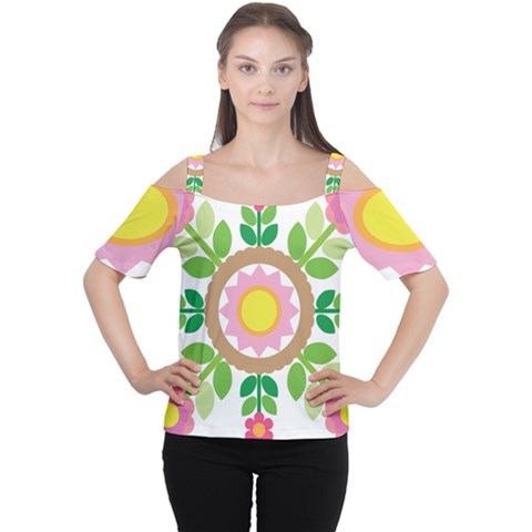 Flower Floral Sunflower Sakura Star Leaf Women s Cutout Shoulder Tee by Mariart