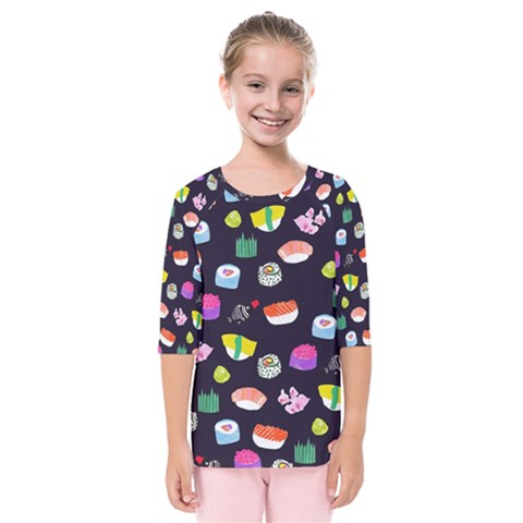 Japanese Food Sushi Fish Kids  Quarter Sleeve Raglan Tee by Mariart