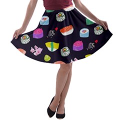 Japanese Food Sushi Fish A-line Skater Skirt by Mariart