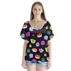 Japanese Food Sushi Fish Flutter Sleeve Top by Mariart