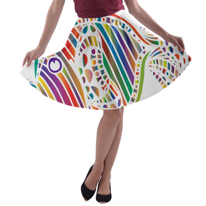 Colorful Fish Animals Rainbow A-line Skater Skirt