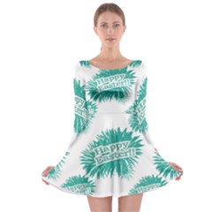 Happy Easter Theme Graphic Print Long Sleeve Skater Dress