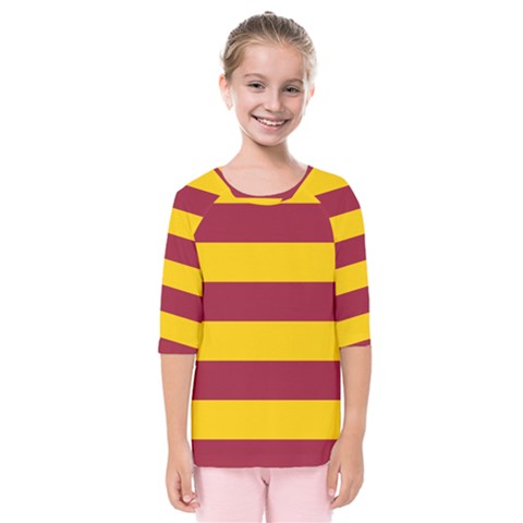 Oswald s Stripes Red Yellow Kids  Quarter Sleeve Raglan Tee by Mariart