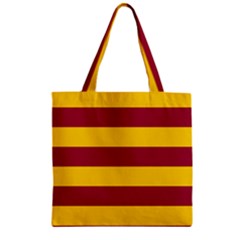 Oswald s Stripes Red Yellow Zipper Grocery Tote Bag by Mariart