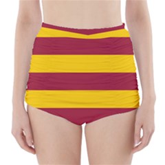 Oswald s Stripes Red Yellow High-waisted Bikini Bottoms by Mariart