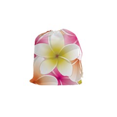 Frangipani Flower Floral White Pink Yellow Drawstring Pouches (small)  by Mariart