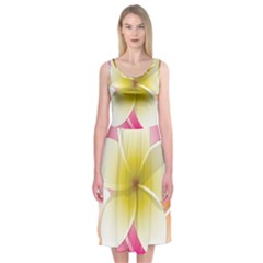 Frangipani Flower Floral White Pink Yellow Midi Sleeveless Dress by Mariart