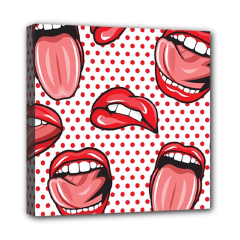 Lipstick Lip Red Polka Dot Circle Mini Canvas 8  X 8  by Mariart