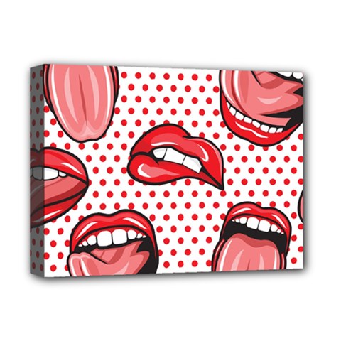 Lipstick Lip Red Polka Dot Circle Deluxe Canvas 16  X 12   by Mariart