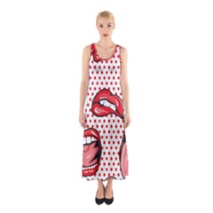 Lipstick Lip Red Polka Dot Circle Sleeveless Maxi Dress by Mariart