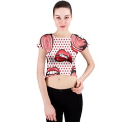 Lipstick Lip Red Polka Dot Circle Crew Neck Crop Top by Mariart