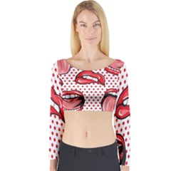 Lipstick Lip Red Polka Dot Circle Long Sleeve Crop Top by Mariart