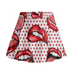 Lipstick Lip Red Polka Dot Circle Mini Flare Skirt by Mariart