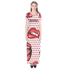 Lipstick Lip Red Polka Dot Circle Short Sleeve Maxi Dress by Mariart