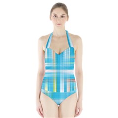 Lines Blue Stripes Halter Swimsuit by Mariart