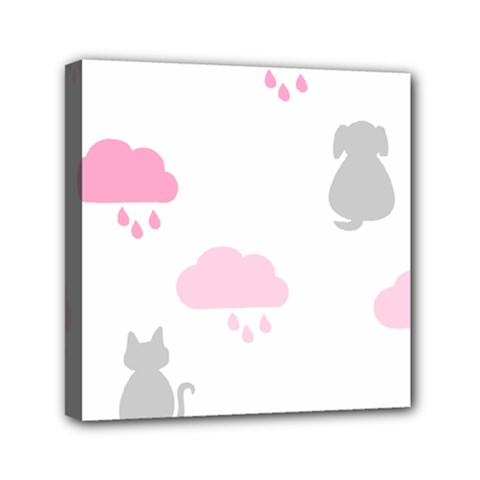 Raining Cats Dogs White Pink Cloud Rain Mini Canvas 6  X 6  by Mariart