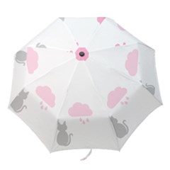 Raining Cats Dogs White Pink Cloud Rain Folding Umbrellas by Mariart