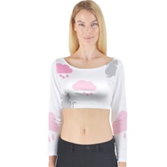 Raining Cats Dogs White Pink Cloud Rain Long Sleeve Crop Top by Mariart