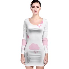 Raining Cats Dogs White Pink Cloud Rain Long Sleeve Bodycon Dress by Mariart