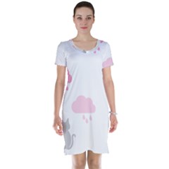 Raining Cats Dogs White Pink Cloud Rain Short Sleeve Nightdress by Mariart