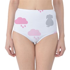 Raining Cats Dogs White Pink Cloud Rain High-waist Bikini Bottoms by Mariart