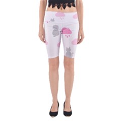 Raining Cats Dogs White Pink Cloud Rain Yoga Cropped Leggings by Mariart