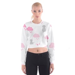 Raining Cats Dogs White Pink Cloud Rain Cropped Sweatshirt by Mariart