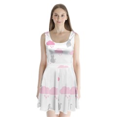 Raining Cats Dogs White Pink Cloud Rain Split Back Mini Dress  by Mariart