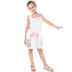 Raining Cats Dogs White Pink Cloud Rain Kids  Sleeveless Dress by Mariart