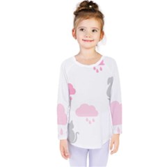 Raining Cats Dogs White Pink Cloud Rain Kids  Long Sleeve Tee