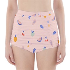 Papaya Apple Cherry Wine Fruit Pink Purple High-waisted Bikini Bottoms by Mariart