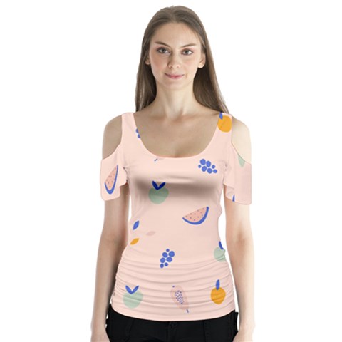 Papaya Apple Cherry Wine Fruit Pink Purple Butterfly Sleeve Cutout Tee  by Mariart