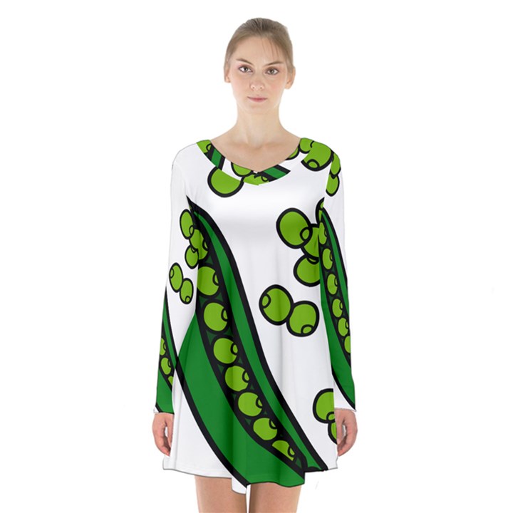 Peas Green Peanute Circle Long Sleeve Velvet V-neck Dress