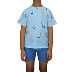 Seat Blue Polka Dot Kids  Short Sleeve Swimwear by Mariart