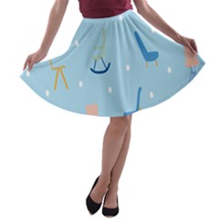 Seat Blue Polka Dot A-line Skater Skirt by Mariart