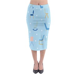 Seat Blue Polka Dot Midi Pencil Skirt by Mariart