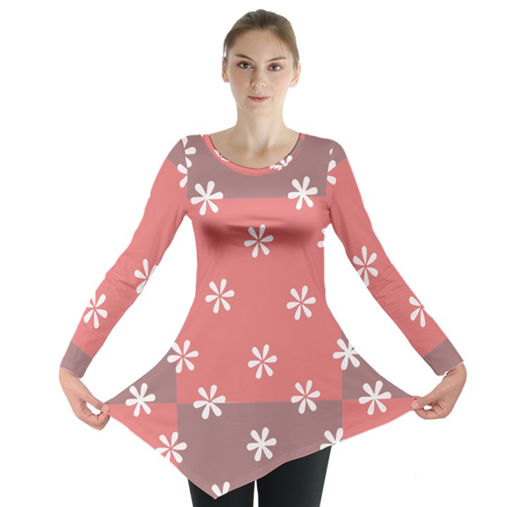 Seed Life Seamless Remix Flower Floral Red White Long Sleeve Tunic 