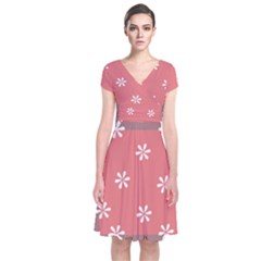 Seed Life Seamless Remix Flower Floral Red White Short Sleeve Front Wrap Dress by Mariart