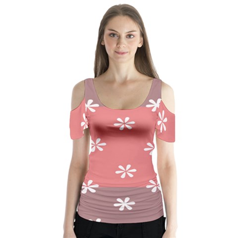 Seed Life Seamless Remix Flower Floral Red White Butterfly Sleeve Cutout Tee  by Mariart