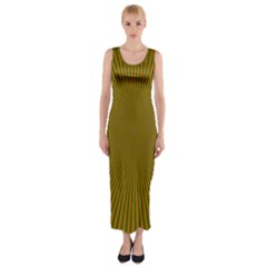 Stripy Starburst Effect Light Orange Green Line Fitted Maxi Dress by Mariart